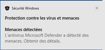 Alerte de microsoft Defender à propos du payload