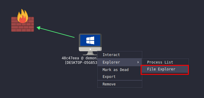 Ouverture explorateur de fichier sur la machine infectée