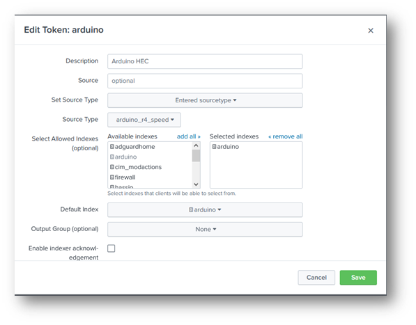 Figure 8 : Inputs HEC Splunk